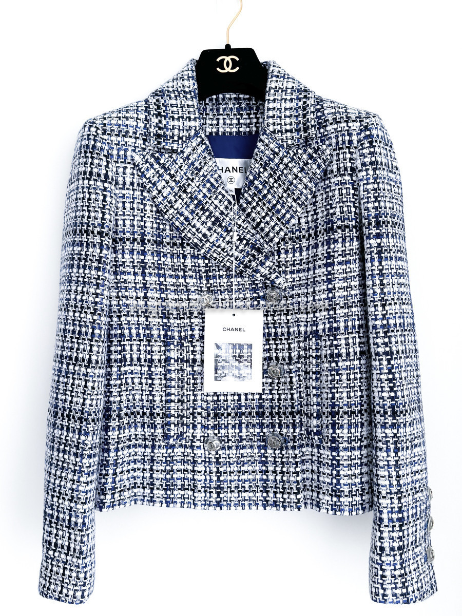 CHANEL 20P Tweed Jacket 34 Blue/ White *New Timeless Luxuries