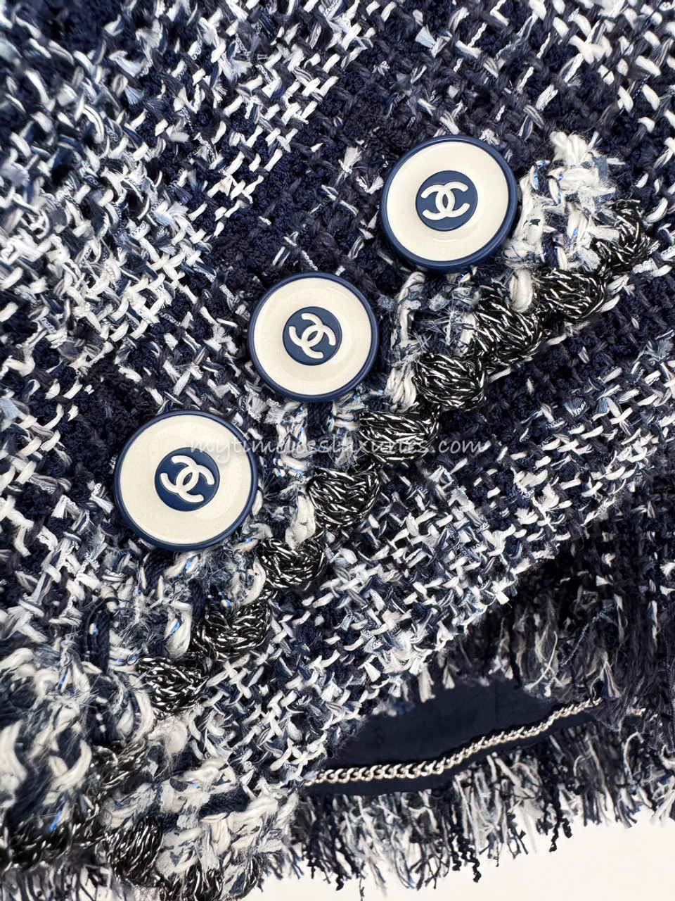 CHANEL 18P Fantasy Tweed Fringed Jacket 40 Blue - Timeless