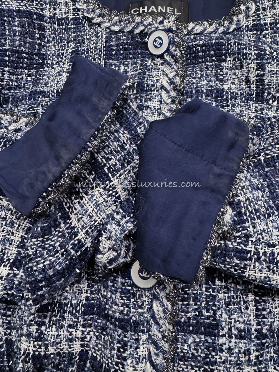 CHANEL 18P Fantasy Tweed Fringed Jacket 40 Blue - Timeless