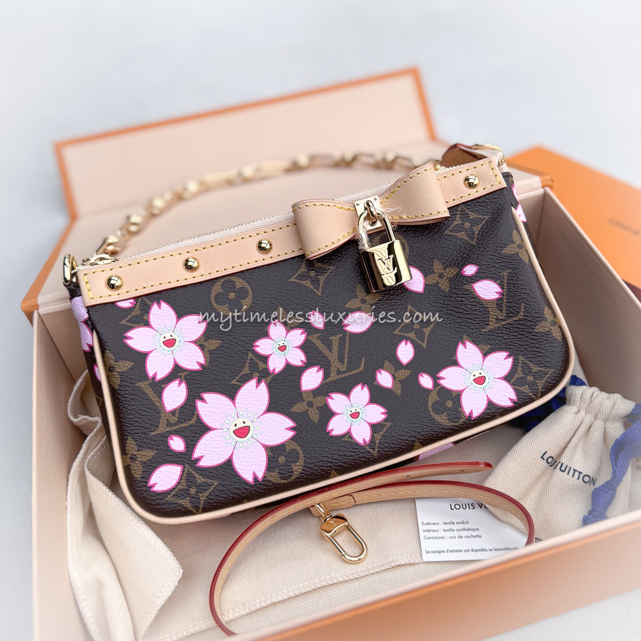 【コラボ第二弾 /可愛い桜】Louis Vuitton×TM ポシェット NV4 LOUIS VUITTON Murakami Nano Speedy Multicolore Noir