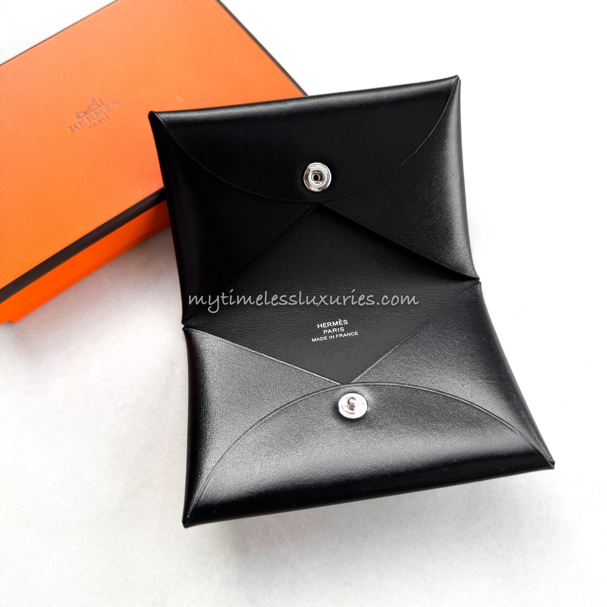 HERMES Calvi Card Holder Box Calf Noir *New - Timeless Luxuries