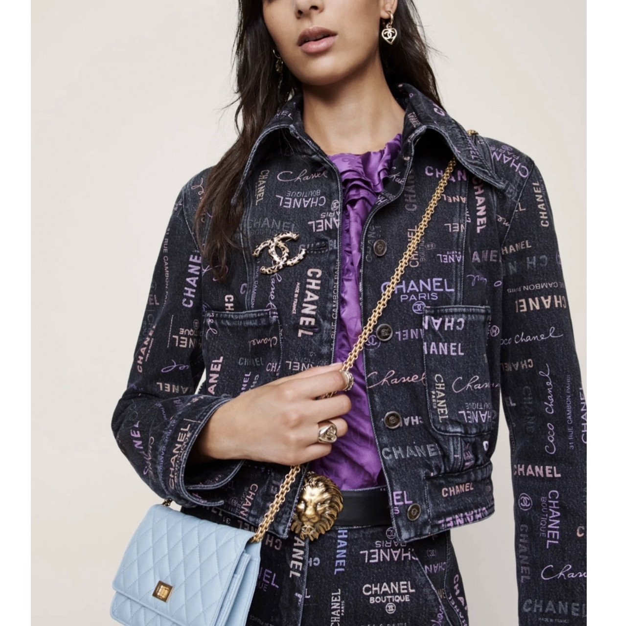 CHANEL 22P Denim Jacket 36 Black/ Multicolor *New - Timeless