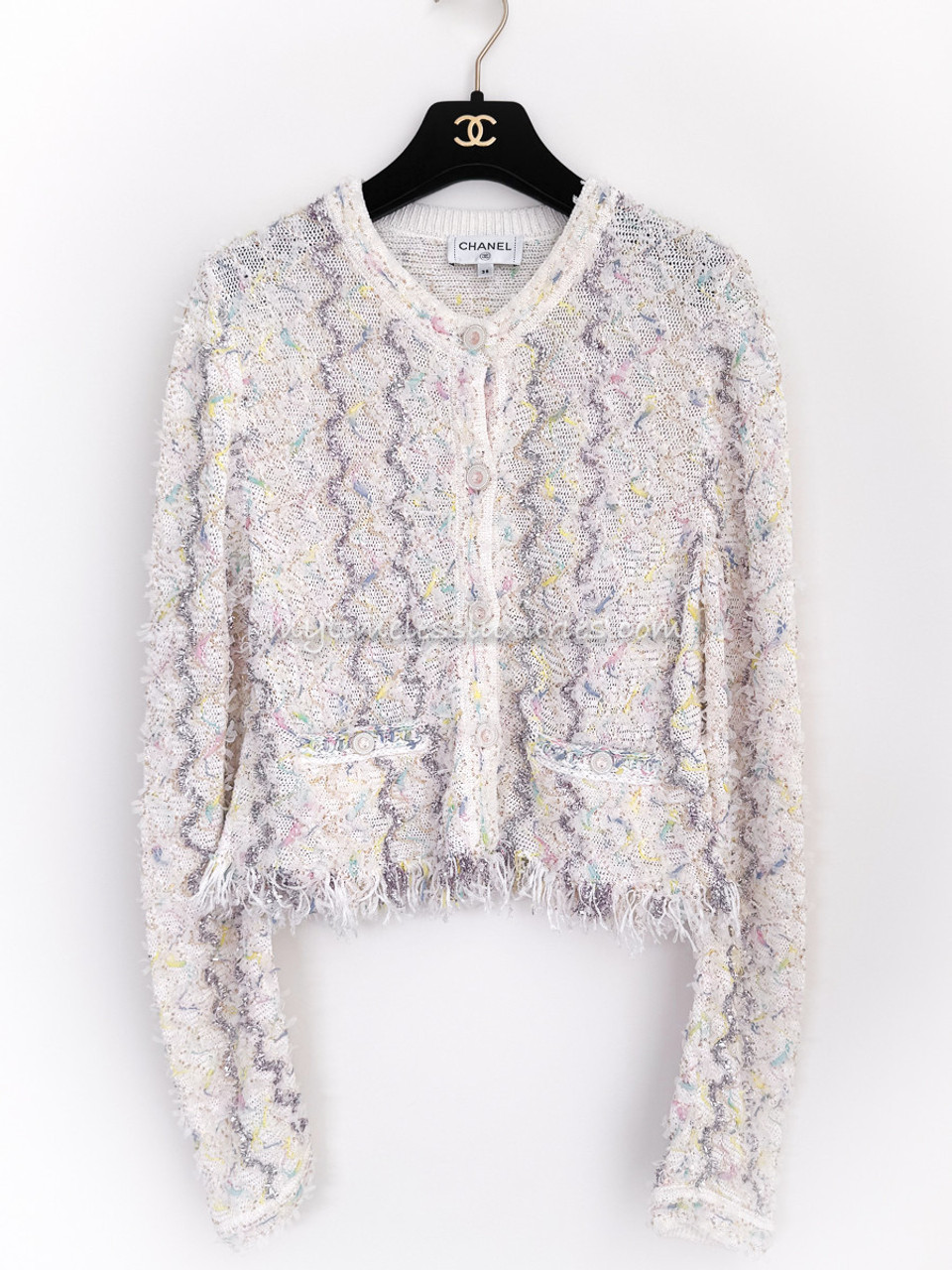 CHANEL 22P Ecru Multicolor Knit Jacket/ Cardigan 38