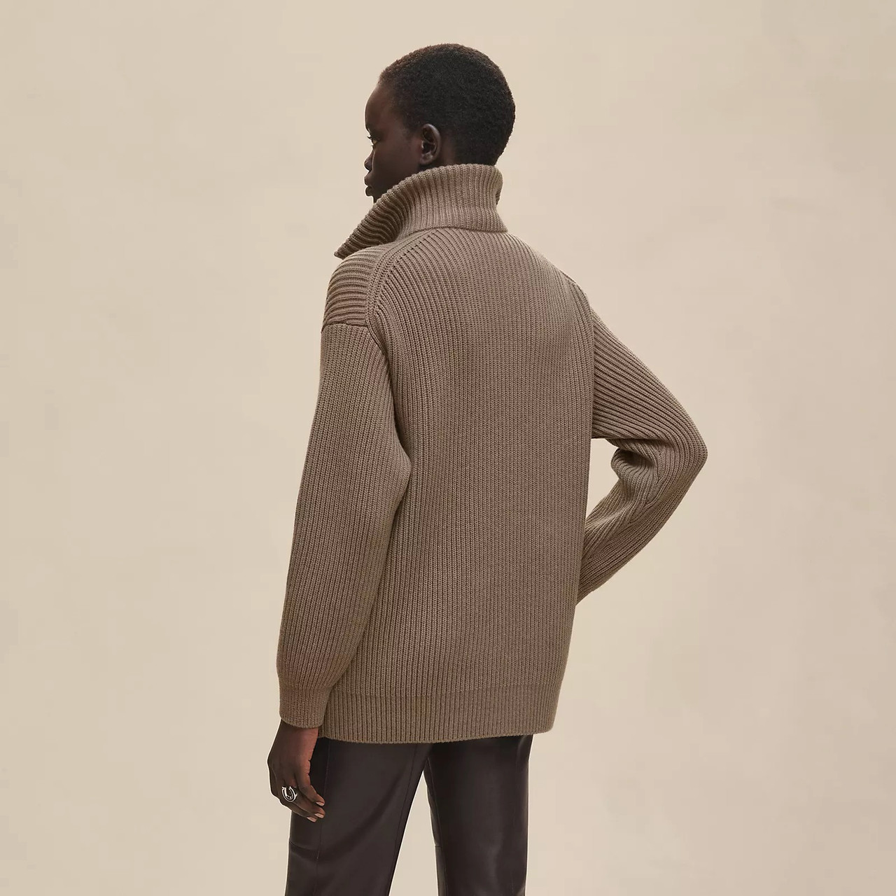 HERMES 2025 H Pocket Wool Knit Jacket 36 Gris Etoupe *New