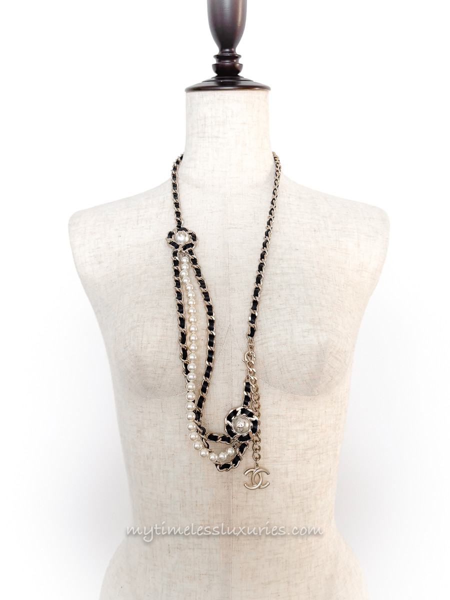 CHANEL 18K Interlaced Chain/ Leather & Pearl CC Belt *New  display picture 1