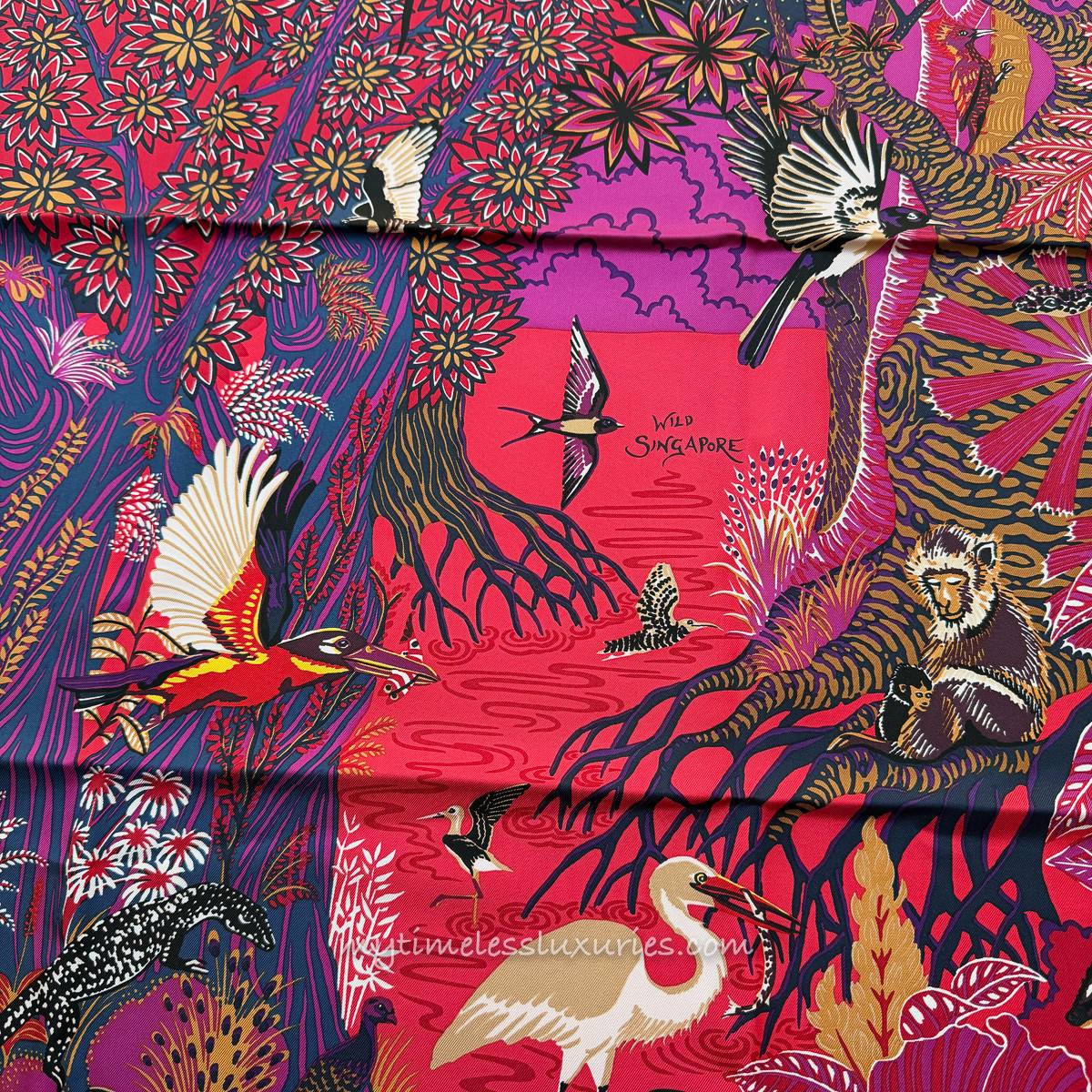HERMES 'Wild Singapore' by Alice Shirley Silk Twill 90 Scarf *New