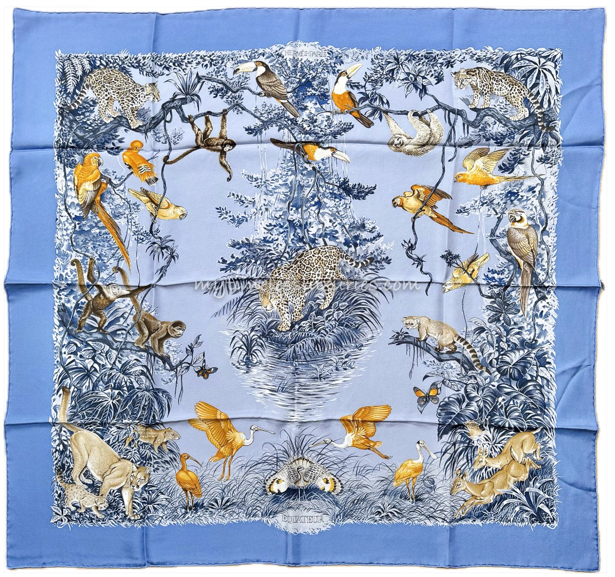 HERMES 'Equateur' by Robert Dallet Washed Silk 90 Scarf *New