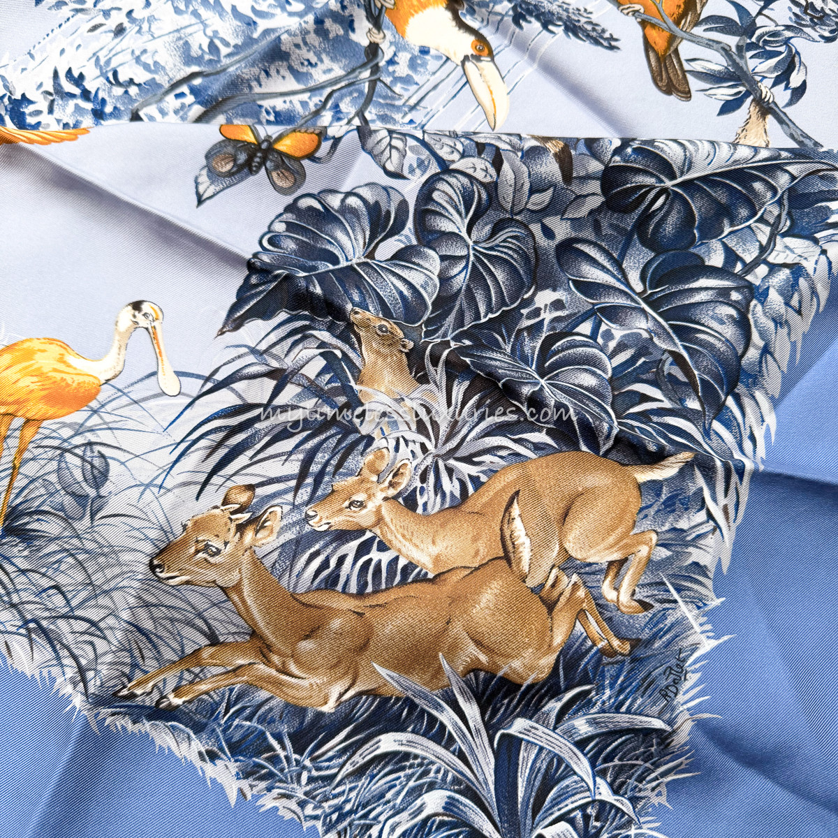 HERMES 'Equateur' by Robert Dallet Washed Silk 90 Scarf *New