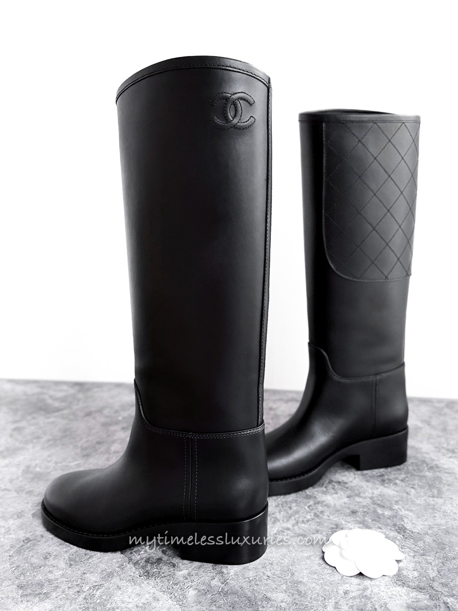 CHANEL CC Logo Calfskin High Boots 37 *New - Timeless Luxuries