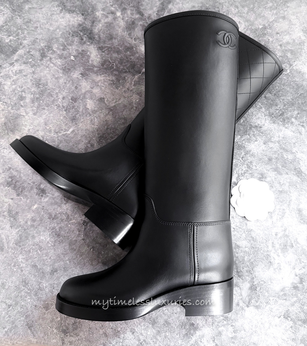 CHANEL CC Logo Calfskin High Boots 37 *New - Timeless Luxuries