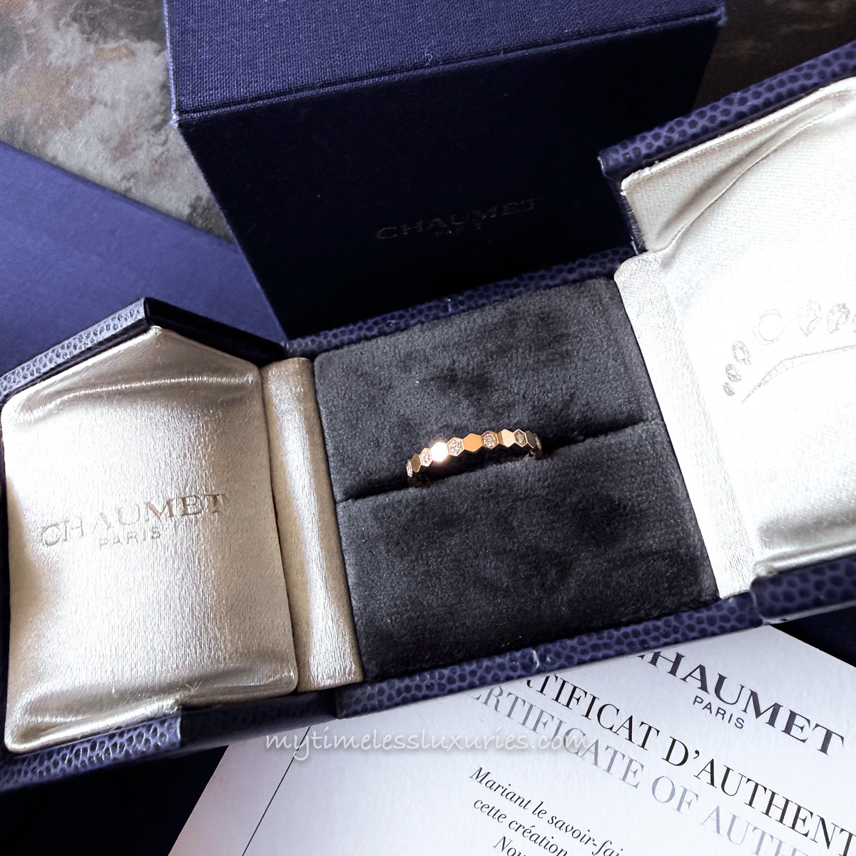 ビードゥショーメ　YG 50号　2.5ミリ CHAUMET Bee de Chaumet Ring 2.5mm RG/ Diamonds 50 - Timeless Luxuries