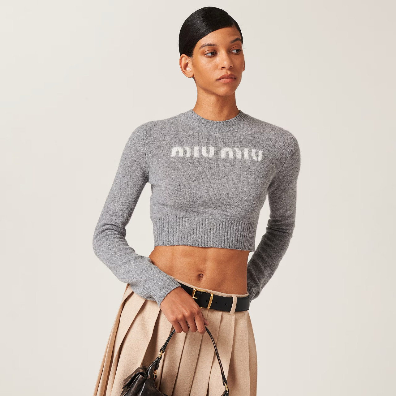 MIU MIU Logo Cropped Sweater 38 IT Grey *New - Timeless Luxuries