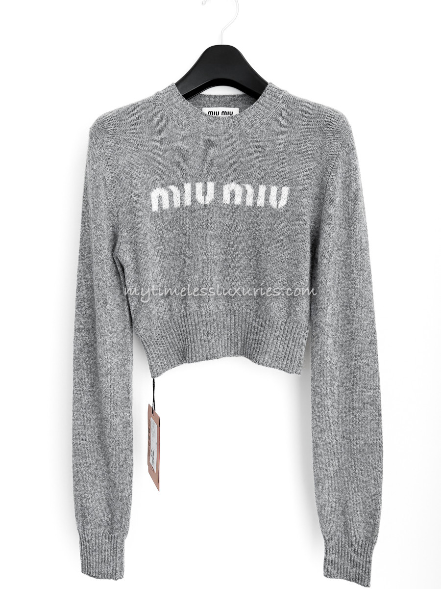 MIU MIU Logo Cropped Sweater 38 IT Grey *New - Timeless Luxuries