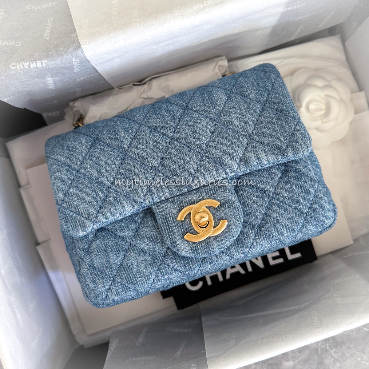delete CHANEL Denim Pearl Crush Square Mini GHW *New