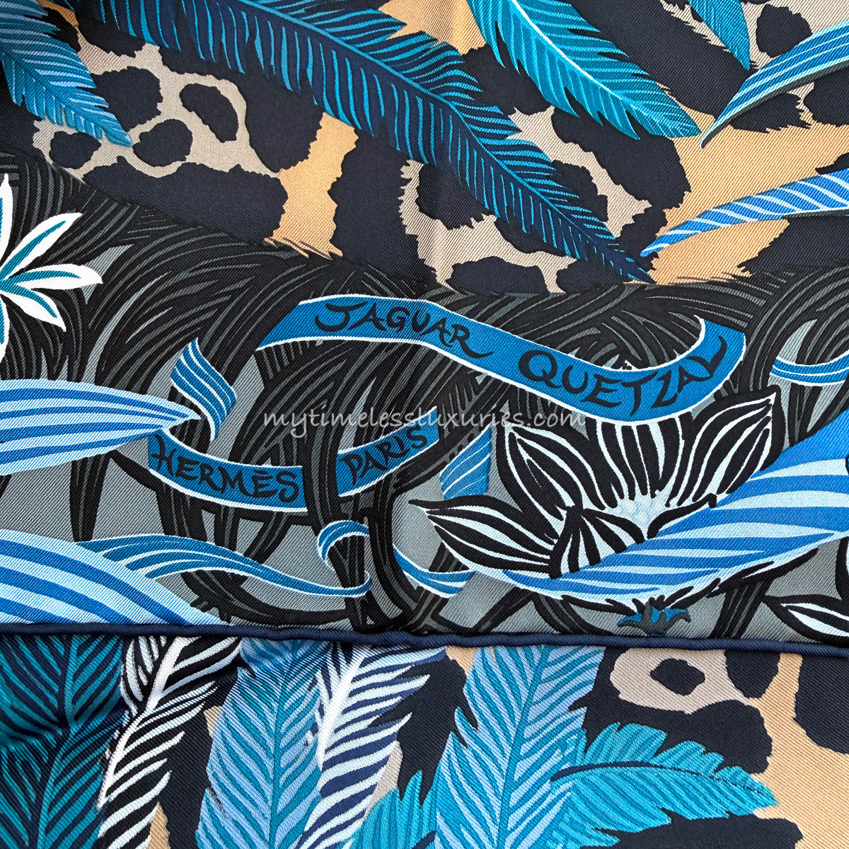 HERMES 'Jaguar Quetzal' by Alice Shirley Silk Twill 90 Scarf *New