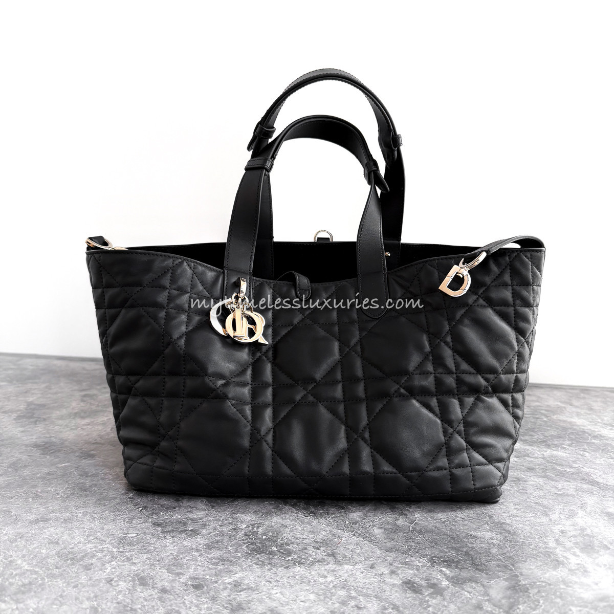 DIOR 2025 Medium Toujours Bag Black Macrocannage - Timeless Luxuries