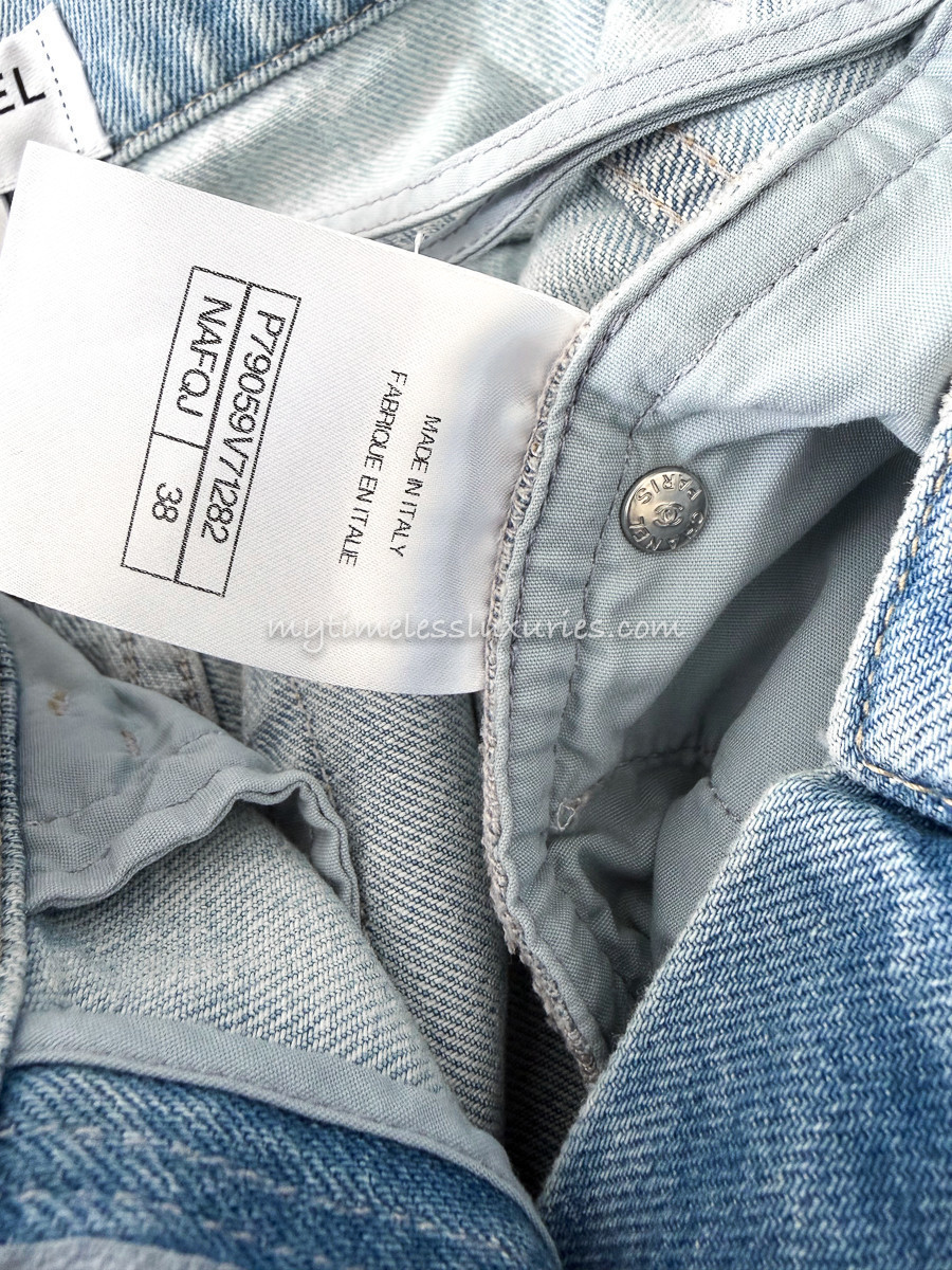 CHANEL 25P Pearl Print Jeans 38 Lt Blue - Timeless Luxuries