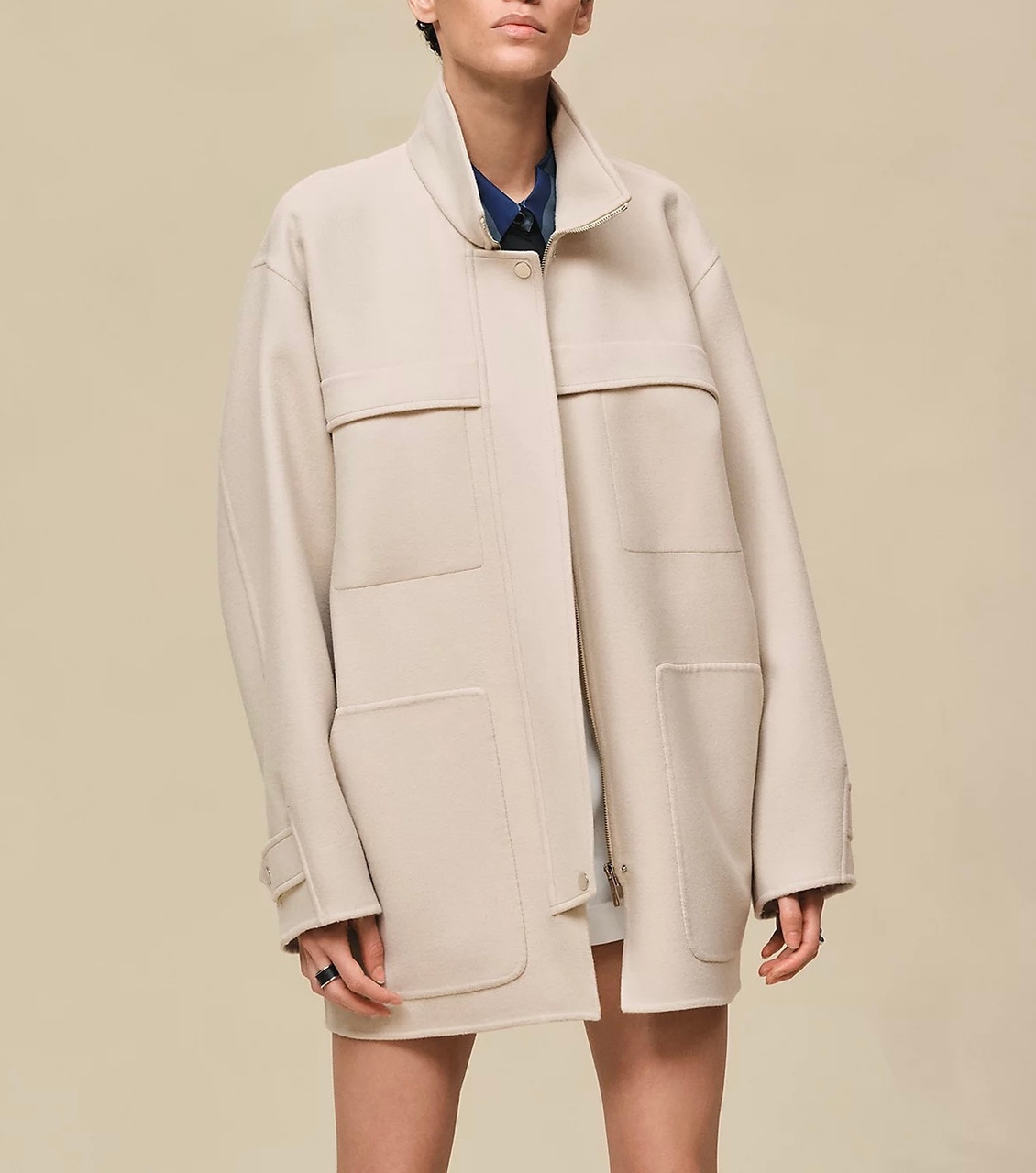 HERMES 2026 Cashmere Short Parka Coat 34 Blanc Sable *New