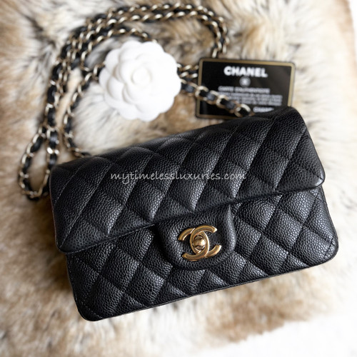 CHANEL 21S White Caviar Mini with Top Handle Aged Gold Hw - Timeless  Luxuries