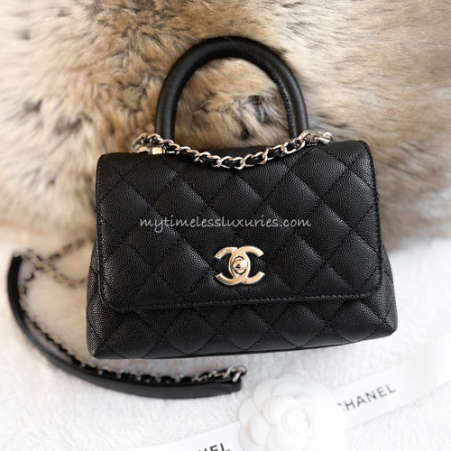 Chanel Coco Handle Bag Quilted Caviar Extra Mini Iridescent Blue Rainbow HW