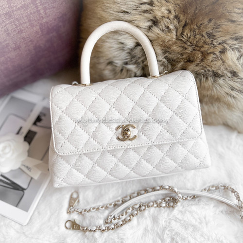 CHANEL 20K Iridescent Ivory White Mini Coco Handle *New - Timeless Luxuries