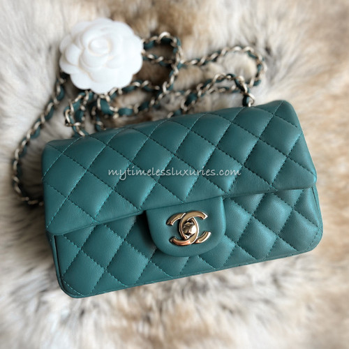 Chanel Pearl Light Blue Mini Rectangular Flap Bag with Ruthenium