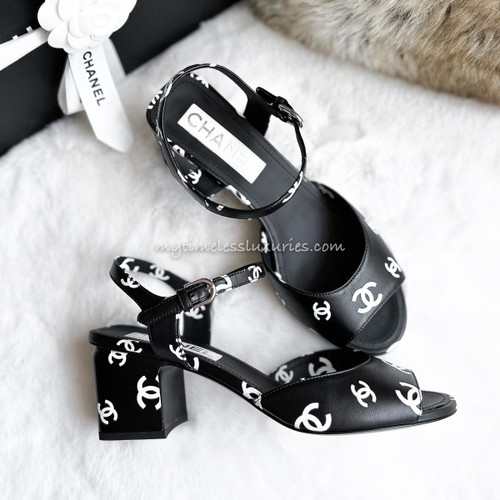 CHANEL Letter Logo Quilted Platform Sandals 38 *New - Timeless Luxuries