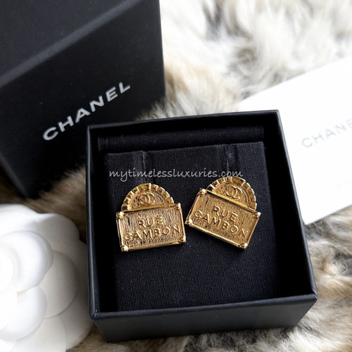CHANEL 22A Black/ Gold CC Stud Earrings *New - Timeless Luxuries