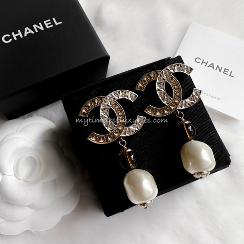 CHANEL NEW CC Crystal Gold and Silver Metal Star Dangle Drop