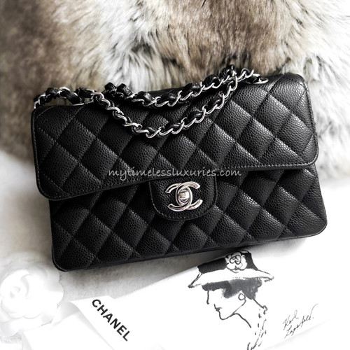 CHANEL Small Classic Double Flap Bag Black Caviar Leather, 24K GHW