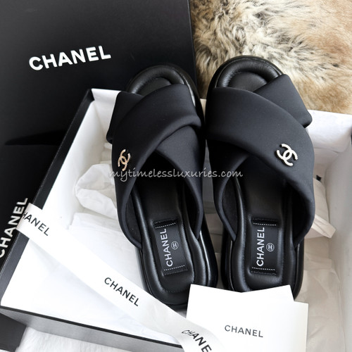 chanel beige sliders