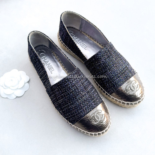 CHANEL Iridescent Tweed & Leather CC Espadrilles 36 *New