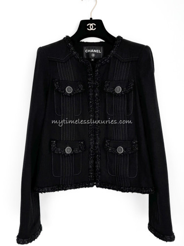 CHANEL 17C Paris-Cuba Little Black Jacket w Braided Tweed Trim 36