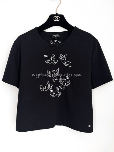 CHANEL 22C Runway CC Flying Doves T-Shirt S