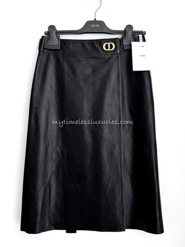 DIOR Wrap Leather Skirt CD Buckle 38 *New
