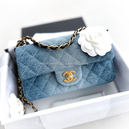 CHANEL 24S Blue Ombre Denim Mini Rectangular Flap GHW