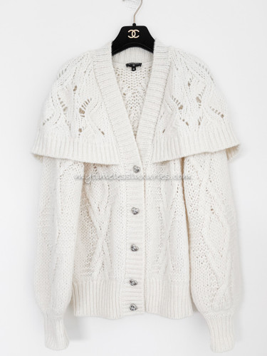 CHANEL 21B Knit Cardigan CC Heart Buttons 38