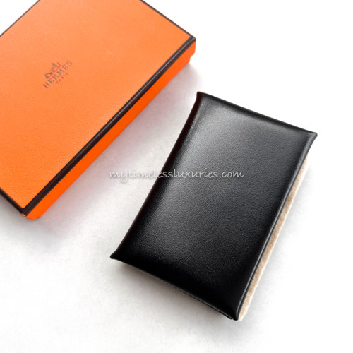 HERMES Calvi Card Holder Box Calf Noir *New