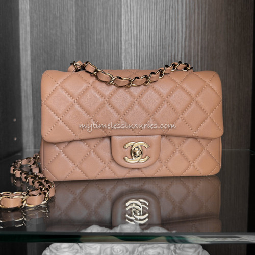 CHANEL 24B Dk Beige Mini Rectangular Flap Bag Gold Hw