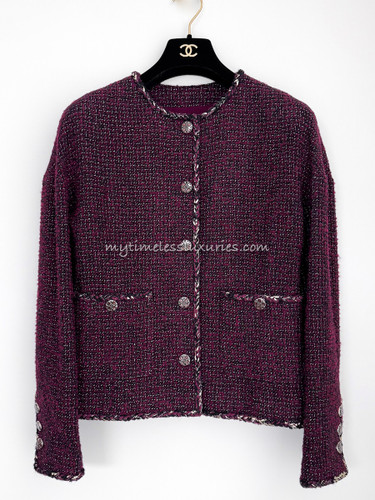 CHANEL 22A Metiers d'Art Burgundy Tweed Jacket 36