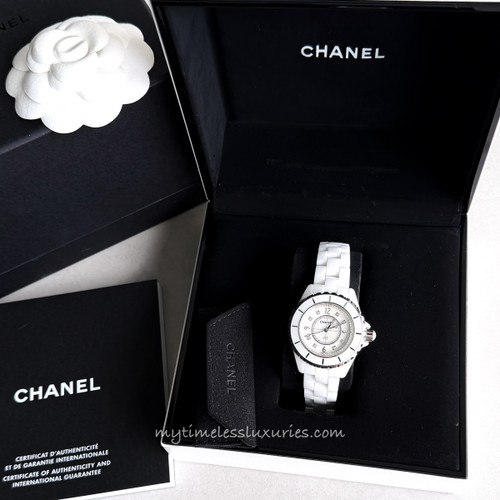 CHANEL J12 33mm Watch White Ceramic MOP Diamonds