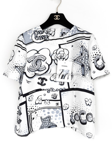 CHANEL 25B Printed Silk Top *New