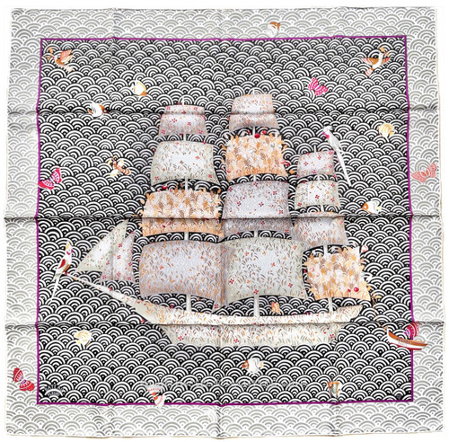 HERMES 'Bateau Fleuri' Silk Twill 90 Scarf *New