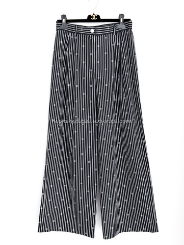 CHANEL 21S Runway CC Stripe Wide Leg Pants 38
