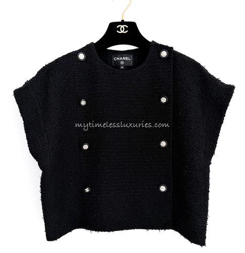 CHANEL 21S Short Sleeve Black Tweed Jacket 38