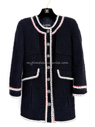 CHANEL 18B Wool Tweed Jacket 34 Navy