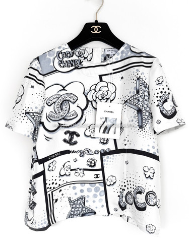 CHANEL 25B Printed Silk Top *New