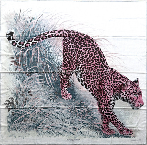 HERMES 'Panthera Pardus' Cashmere Silk 140 Shawl Gris Chine *New