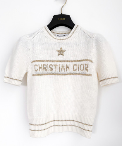 DIOR 2025 Cruise Ecru/ Gold Short Sleeve Sweater 34