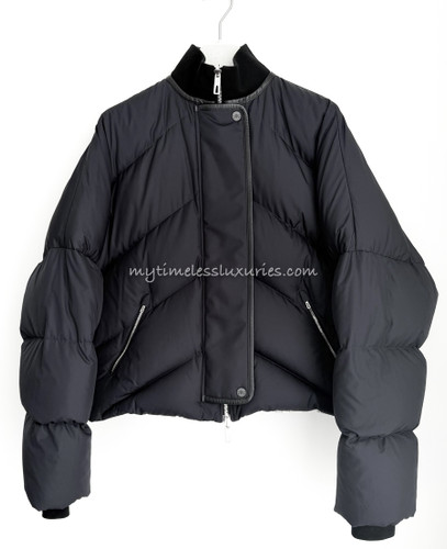 HERMES Reversible Puffer Jacket Leather Trim Bleu Noir/ Bolduc